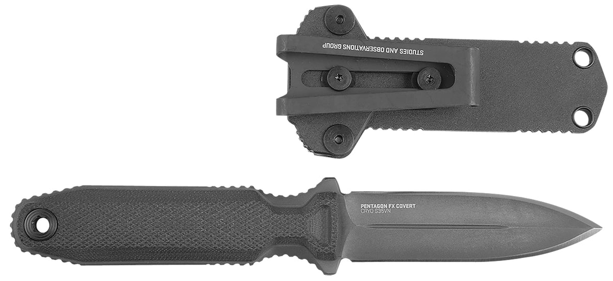 SOG Pentagon FX Covert 3.41" Fixed Spear Point Black TiN Cryo CPM S35VN Blade, G10 Blackout Handle with Sheath