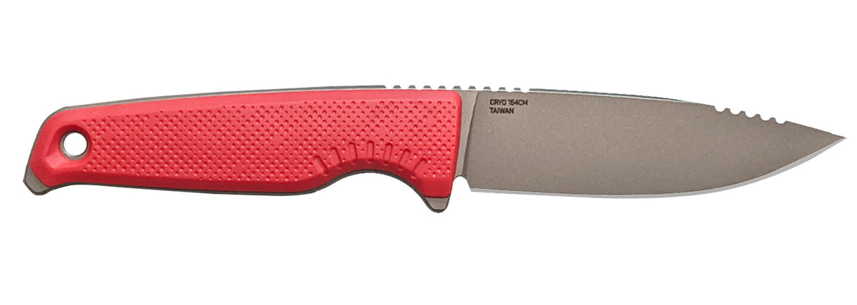 SOG Altair FX 3.40" Fixed Clip Point Satin TiCN Cryo CPM 154 SS Blade, Canyon Red GRN Handle with Sheath