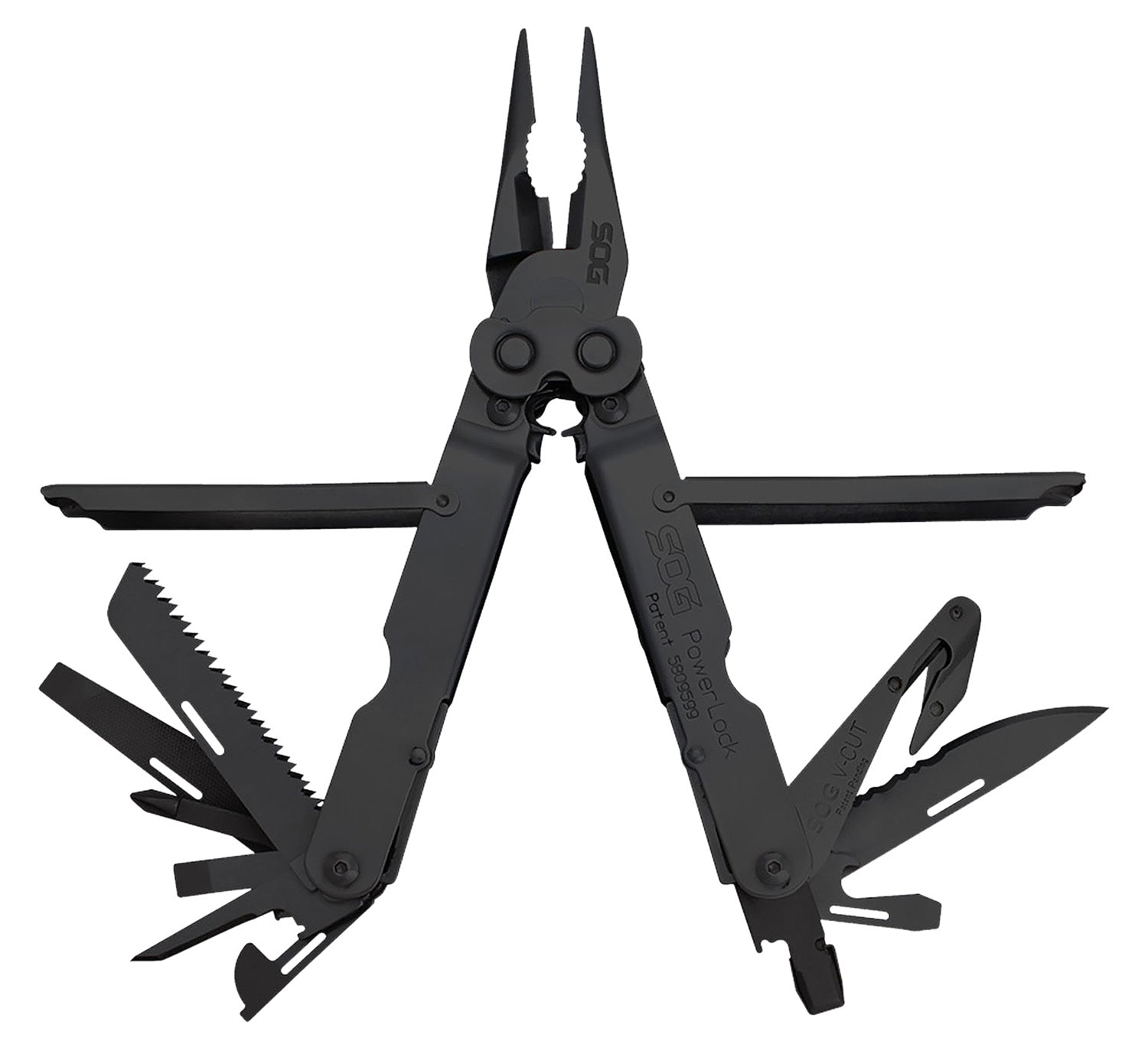 SOG Powerlock V-Cutter Black Oxide 420 Stainless Steel 7" 18-Tool Multi-Tool with Nylon Sheath