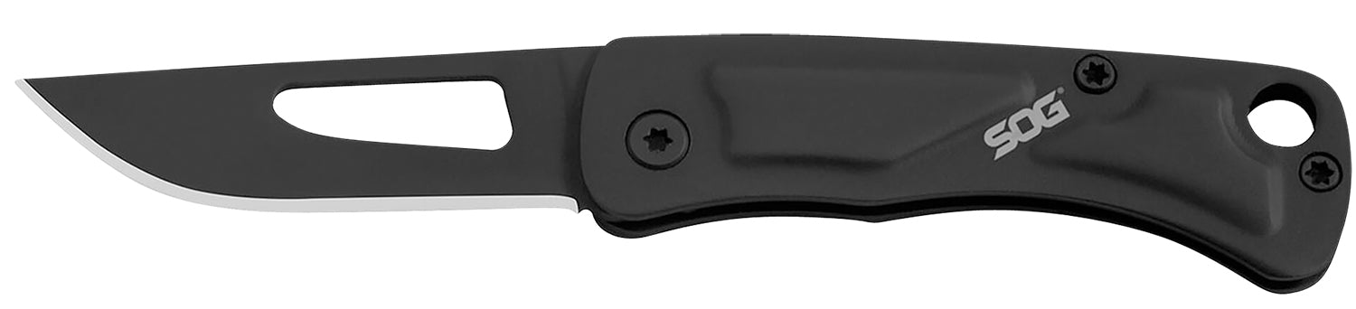 SOG Centi I 1.40" Folding Straight Back Plain Black Hardcased Stainless Blade, Black Stainless Handle