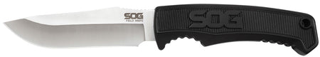 SOG SOGFK1001CP Field Knife 4" Fixed Clip Point Plain Satin 7Cr17MoV SS Blade Black TPR Handle with GRN Sheath and Belt Clip