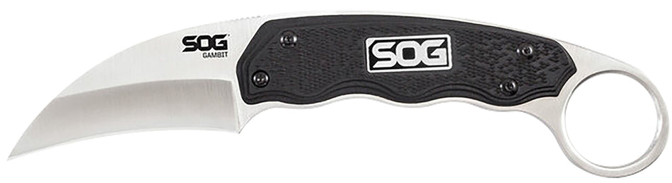 SOG SOG-GB1001-C Gambit 2.58" Fixed Sheepsfoot Plain Satin 7Cr17MoV SS Blade Black GRN Handle with Hard Nylon Sheath