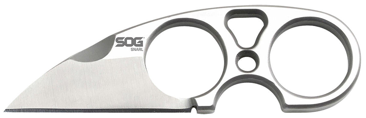 SOG SOG-JB01K-CP Snarl 2.30" Fixed Plain Sheepsfoot Satin 9Cr18MoV SS Blade Silver Stainless Steel Handle with Hard Nylon Sheath and Ball Chain