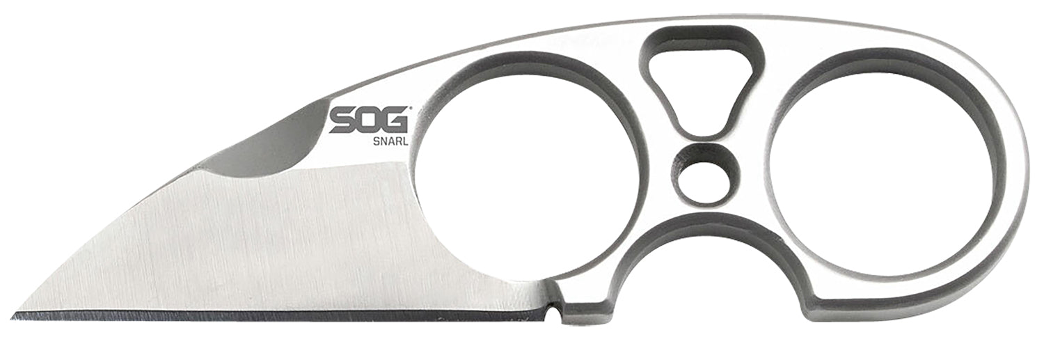 SOG SOG-JB01K-CP Snarl 2.30" Fixed Plain Sheepsfoot Satin 9Cr18MoV SS Blade Silver Stainless Steel Handle with Hard Nylon Sheath and Ball Chain