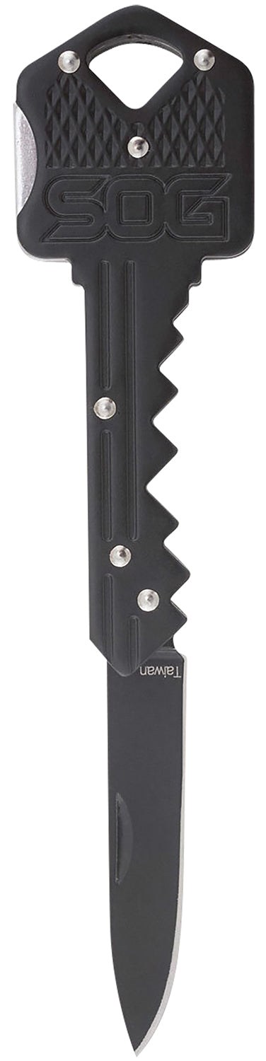 SOG SOGKEY101 Key 1.50" Folding Plain Drop Point Black Hardcased 5Cr13MoV SS Blade Black Stainless Steel Handle Keychain Knife