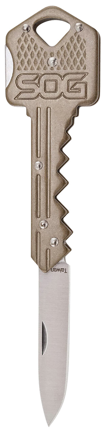 SOG SOG-KEY102-C Key 1.50" Folding Plain Drop Point Satin 5Cr13MoV SS Blade Brass Stainless Steel Handle Keychain Knife
