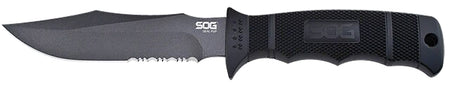 SOG SOGM37NCP Seal Pup 4.75" Fixed Clip Point Part Serrated Powder Coated AUS-8A SS Blade Black GRN Handle with Lanyard and Nylon Sheath
