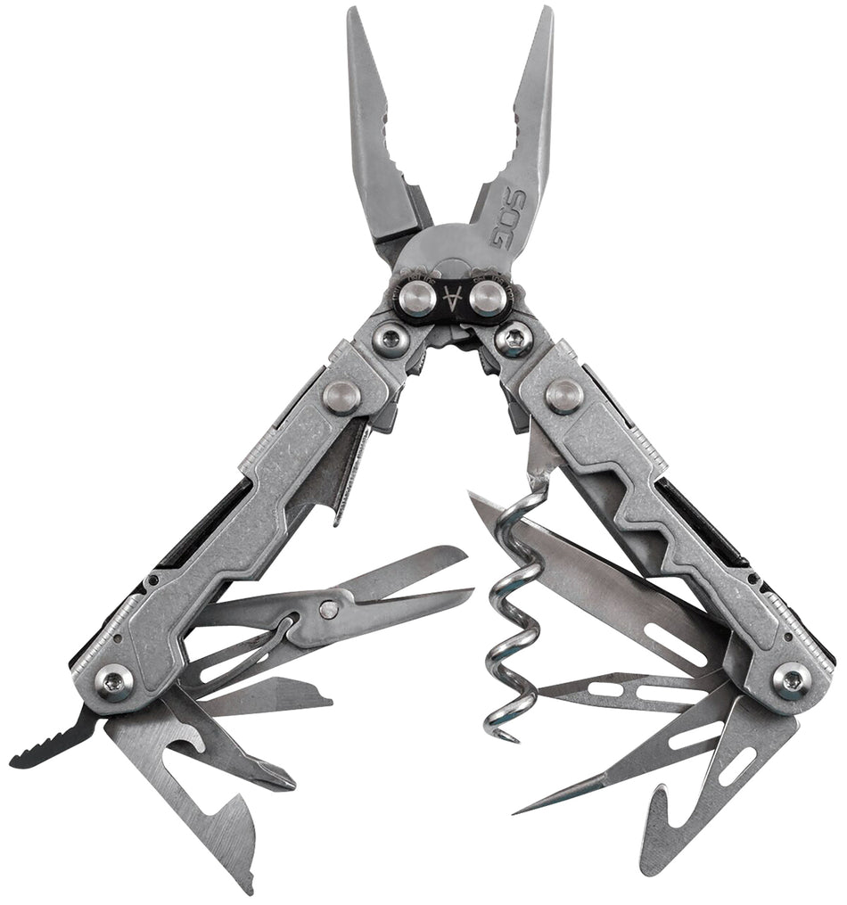 S.O.G SOG-PL1001-C PowerLitre Stonewashed 5Cr15MoV Stainless Steel Multi-Tool 5.10" Long 19 Tools with Corkscrew