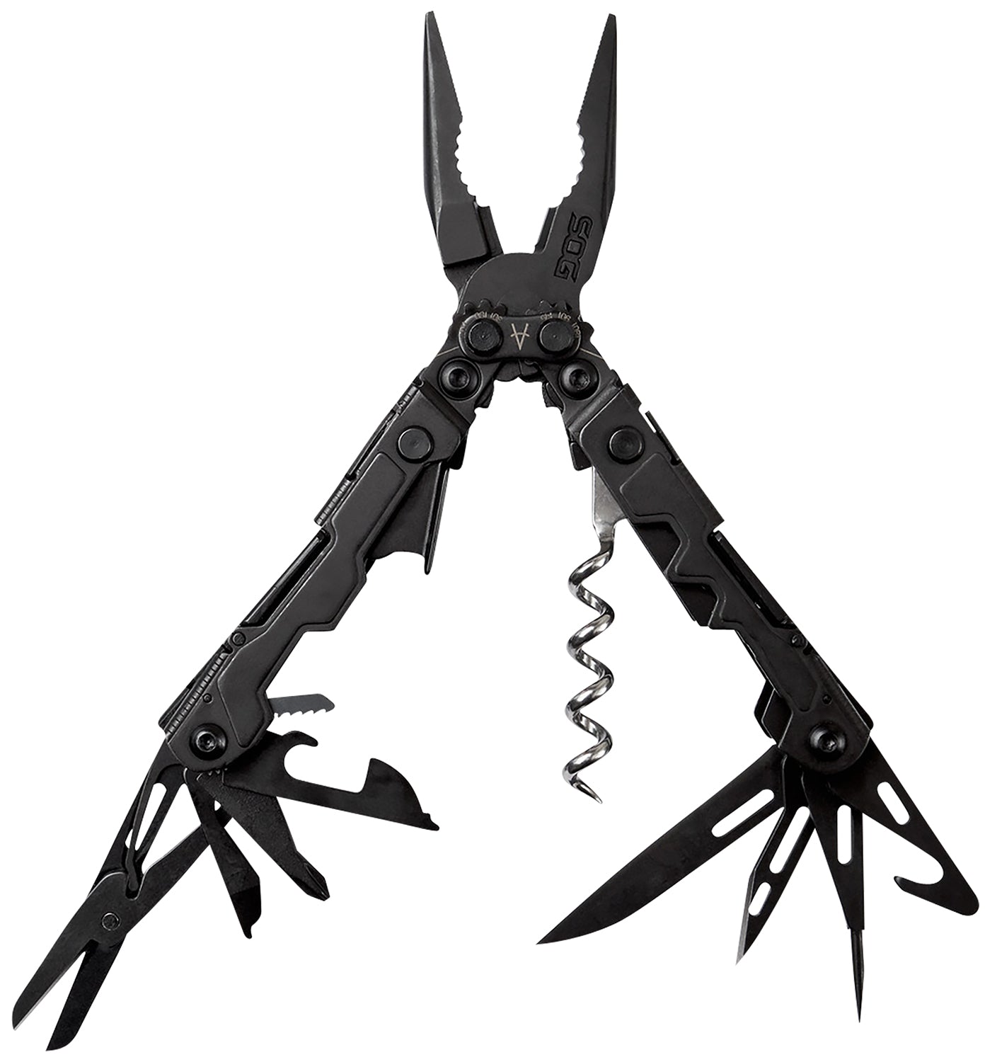 S.O.G SOGPL1002CP PowerLitre Black Hardcoat Anodized 5Cr15MoV Stainless Steel Multi-Tool 5" Long 19 Tools with Corkscrew