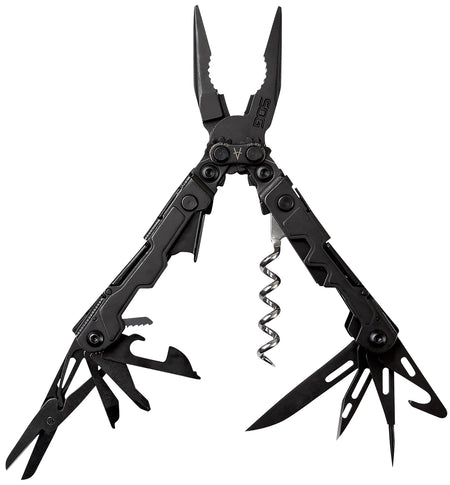 S.O.G SOGPL1002CP PowerLitre Black Hardcoat Anodized 5Cr15MoV Stainless Steel Multi-Tool 5" Long 19 Tools with Corkscrew
