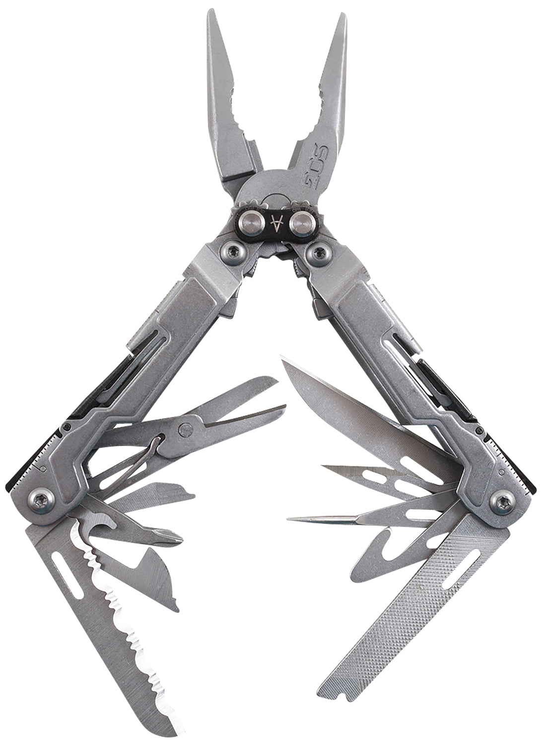 S.O.G SOG-PP1001-CP PowerPint Stonewashed Stainless Steel Mini Multi-Tool 5" Long 18 Tools with Magnetic Hex Bit Holder