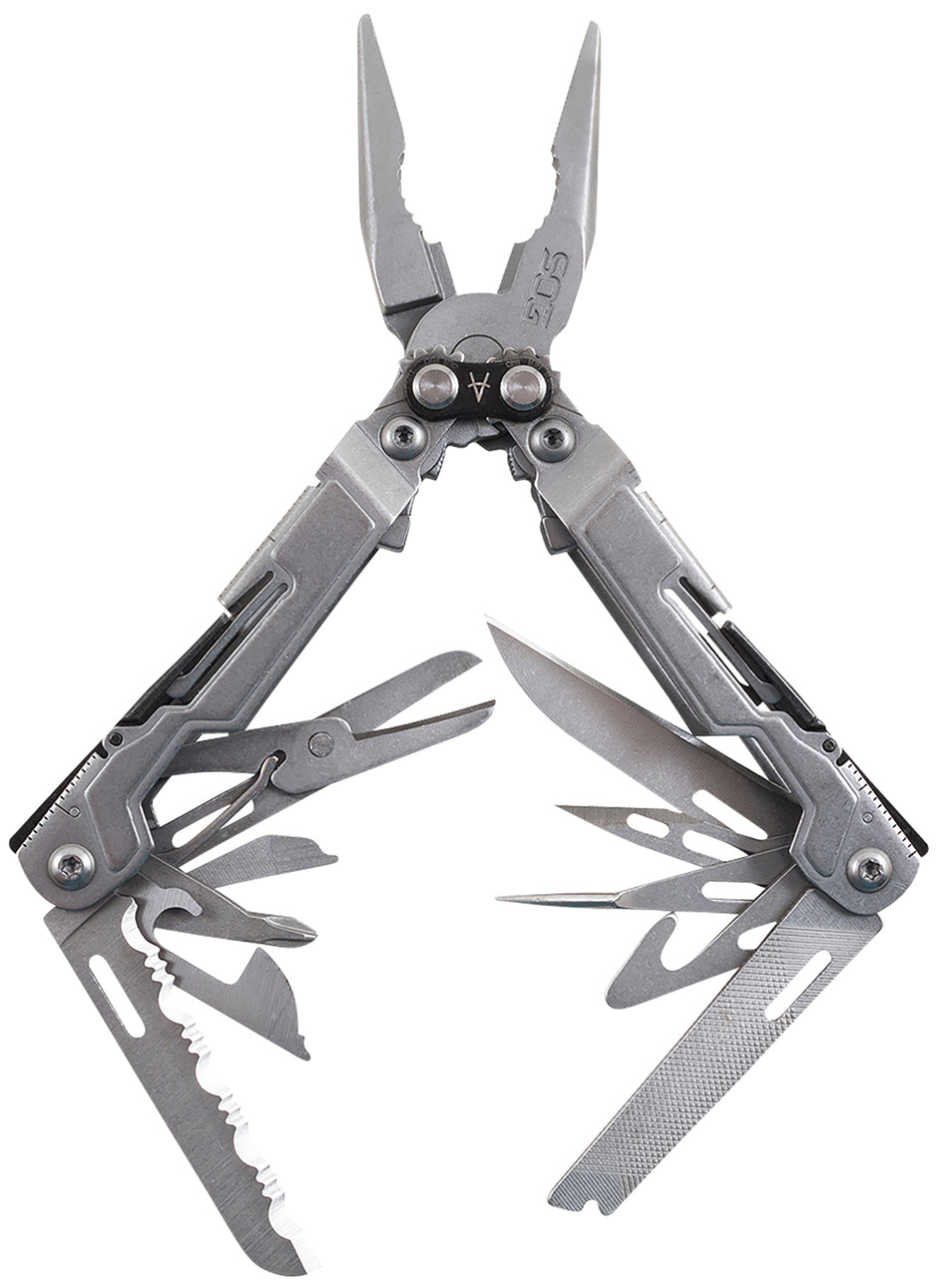 S.O.G SOG-PP1001-CP PowerPint Stonewashed Stainless Steel Mini Multi-Tool 5" Long 18 Tools with Magnetic Hex Bit Holder