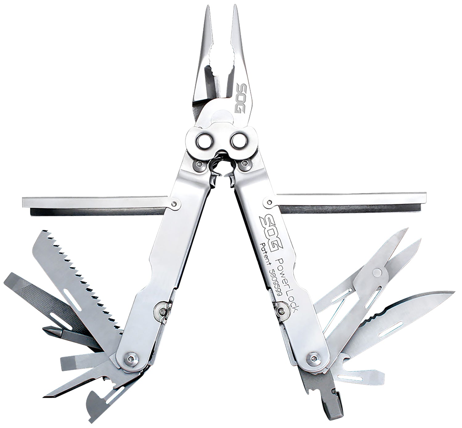 S.O.G SOG-S60N-CP PowerLock Polished 420 Stainless Steel Multi-Tool 7" Long 18 Tools Includes Sheath