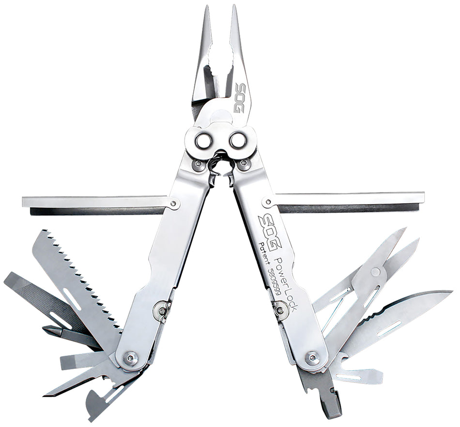 S.O.G SOG-S60N-CP PowerLock Polished 420 Stainless Steel Multi-Tool 7" Long 18 Tools Includes Sheath