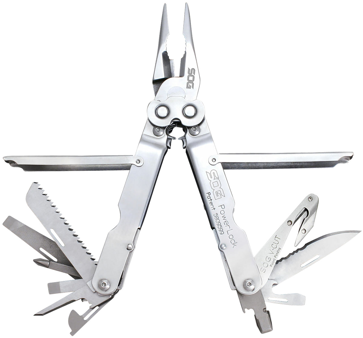 SOG SOG-S62N-CP PowerLock V-Cutter Multi-Tool 7" Polished 420 Stainless Steel with Sheath