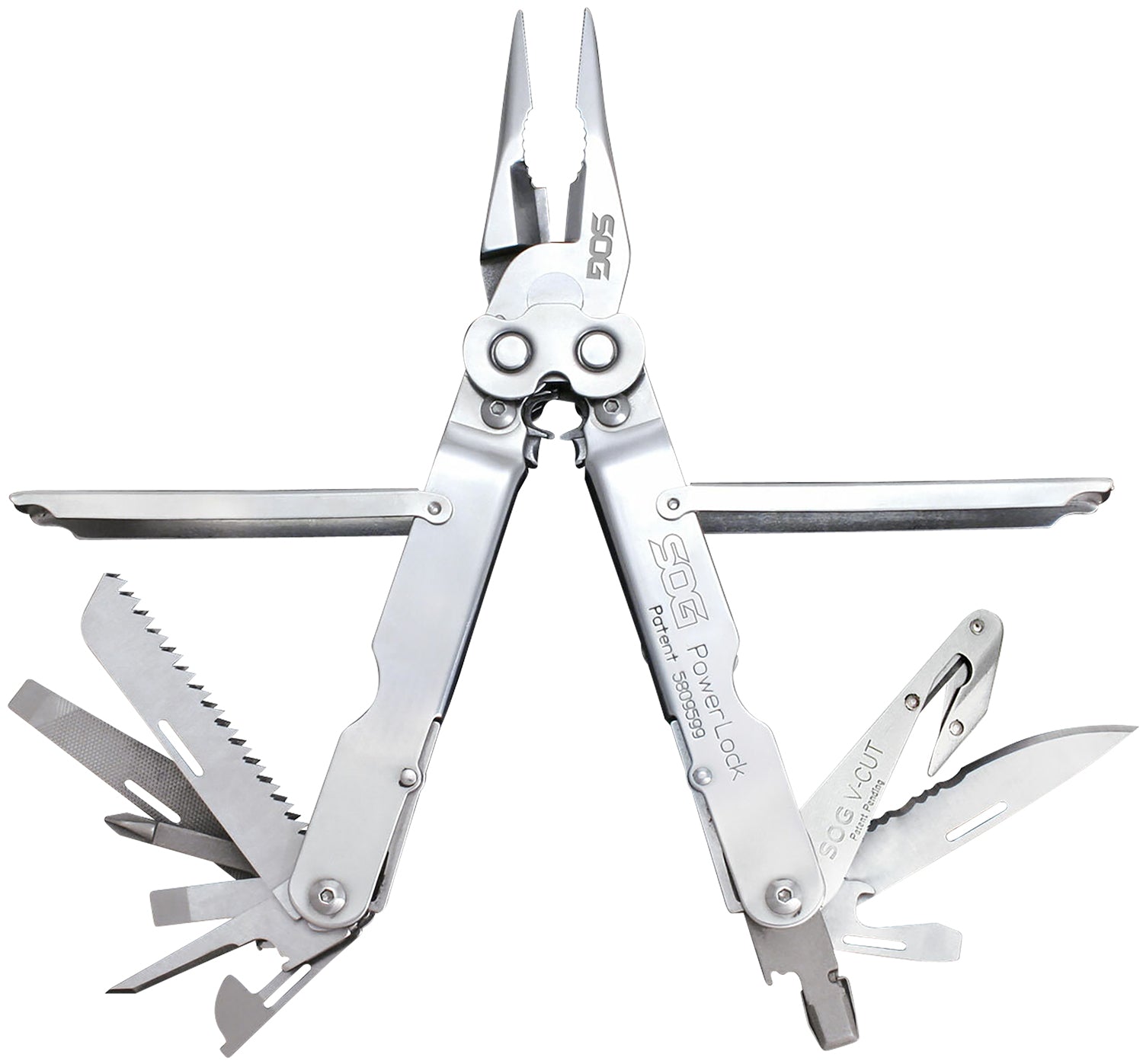 SOG SOG-S62N-CP PowerLock V-Cutter Multi-Tool 7" Polished 420 Stainless Steel with Sheath