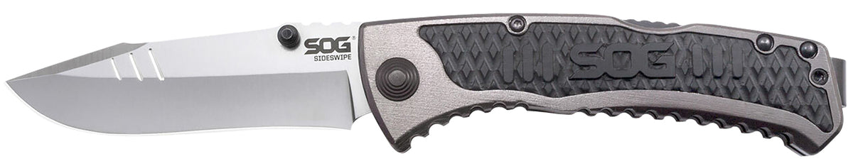 SOG SOG-SW1011-C Sideswipe 3.40" Folding Clip Point Bead Blasted 7Cr15MoV Blade with Gray Anodized Aluminum G10 Handle