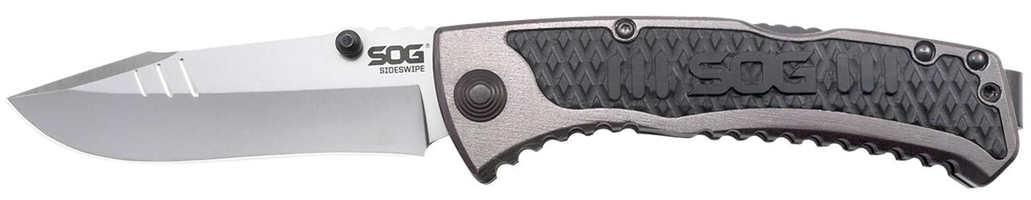 SOG SOG-SW1011-C Sideswipe 3.40" Folding Clip Point Bead Blasted 7Cr15MoV Blade with Gray Anodized Aluminum G10 Handle