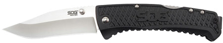 SOG SOG-TD1011-C Traction 3.50" Folding Clip Point Plain Satin 5Cr13MoV SS Blade with Black Textured GRN Handle and Pocket Clip