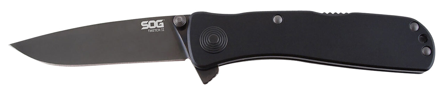 SOG SOGTWI12CP Twitch II 2.65" Folding Plain Black Hardcased TiCN AUS-8A Blade with Black Anodized Aluminum Handle
