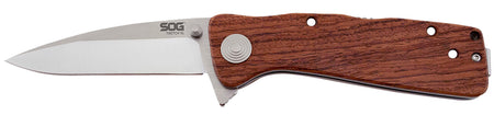 SOG SOGTWI17CP Twitch II 2.65" Folding Drop Point Plain Satin AUS-8A SS Blade with Brown Rosewood Handle and Pocket Clip