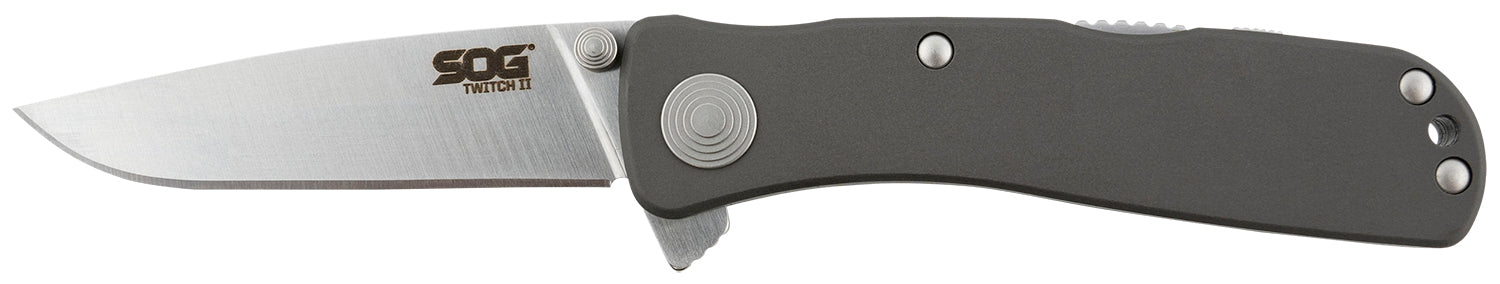 S.O.G Twitch II 2.65" Assisted Opening Folding Knife with Drop Point Satin AUS-8A Blade and Gray Aluminum Handle
