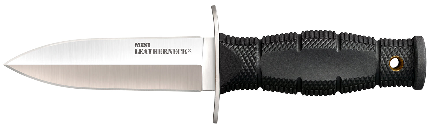 Cold Steel CS39LSAC Leatherneck Double Edge Mini 3.50" Fixed Plain 8Cr13MoV SS Blade Black Kray-Ex Handle with Double Quillon Guard Includes Sheath