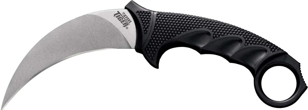 Cold Steel CS49KST Steel Tiger 4.75" Fixed Plain Stone Washed AUS-8A SS Blade Black Griv-Ex Handle with Kray-Ex Overmold