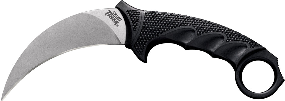 Cold Steel CS49KST Steel Tiger 4.75" Fixed Plain Stone Washed AUS-8A SS Blade Black Griv-Ex Handle with Kray-Ex Overmold
