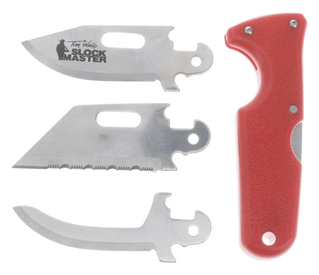 Cold Steel CS40ATZ Click-N-Cut Slock Master 2.50" Fixed Caping/Clip/Utility Plain/Serrated Satin 420J2 SS Blade Red Textured ABS Handle with Sheath