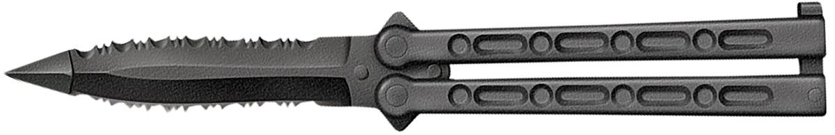 Cold Steel CS-92EAA FGX Balisong 5" Folding Serrated Black Griv-Ex Double-Edge Blade and Handle