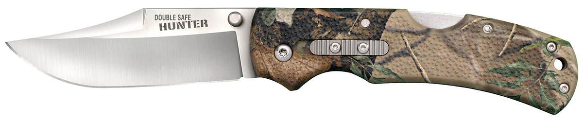 Cold Steel CS23JE Double Safe Hunter 3.50" Folding Clip Point Plain Satin 8Cr13MoV SS Blade Camo GFN Handle w/ Pocket Clip