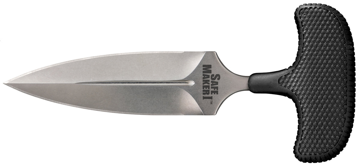 Cold Steel CS12DBST Safe Maker I 4.5" Fixed Spear Point Stone Washed AUS-8A Stainless Steel Blade with Black Kray-Ex Handle and Sheath