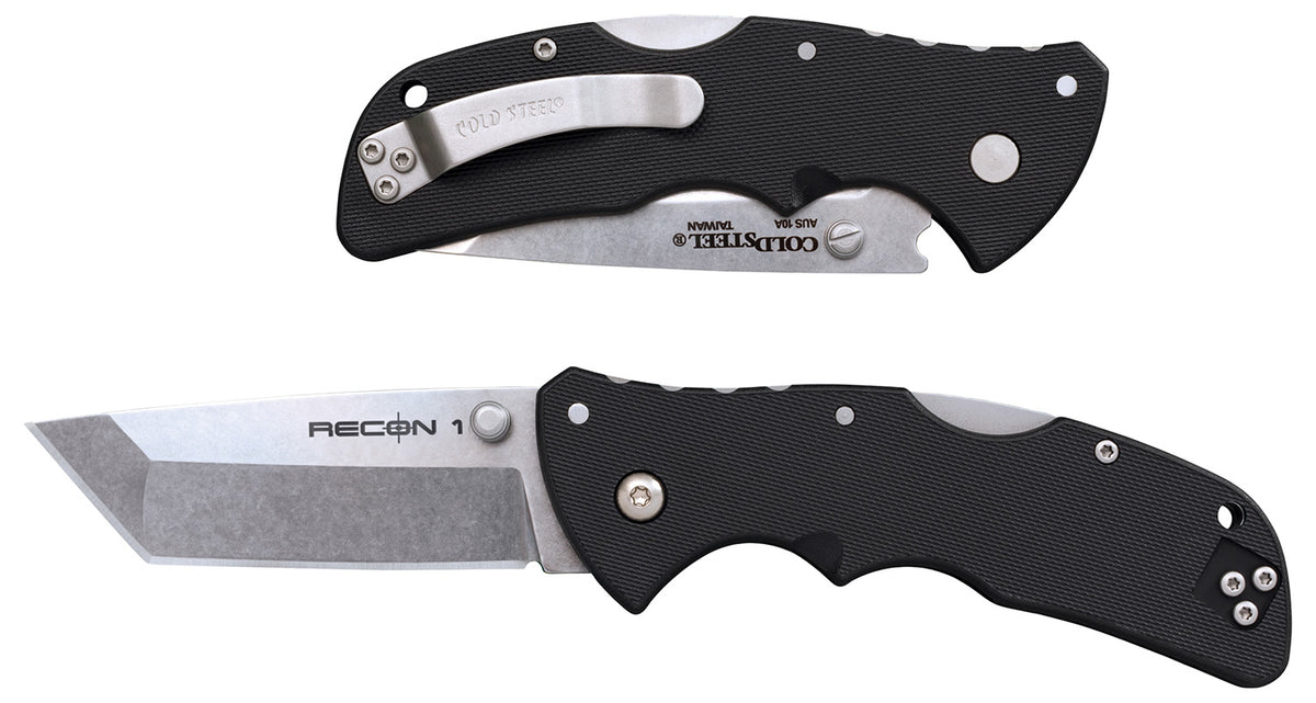 Cold Steel CS27BAT Recon 1 Mini 3" Folding Tanto Stonewashed AUS-10A Stainless Steel Blade Black Textured GRN Handle