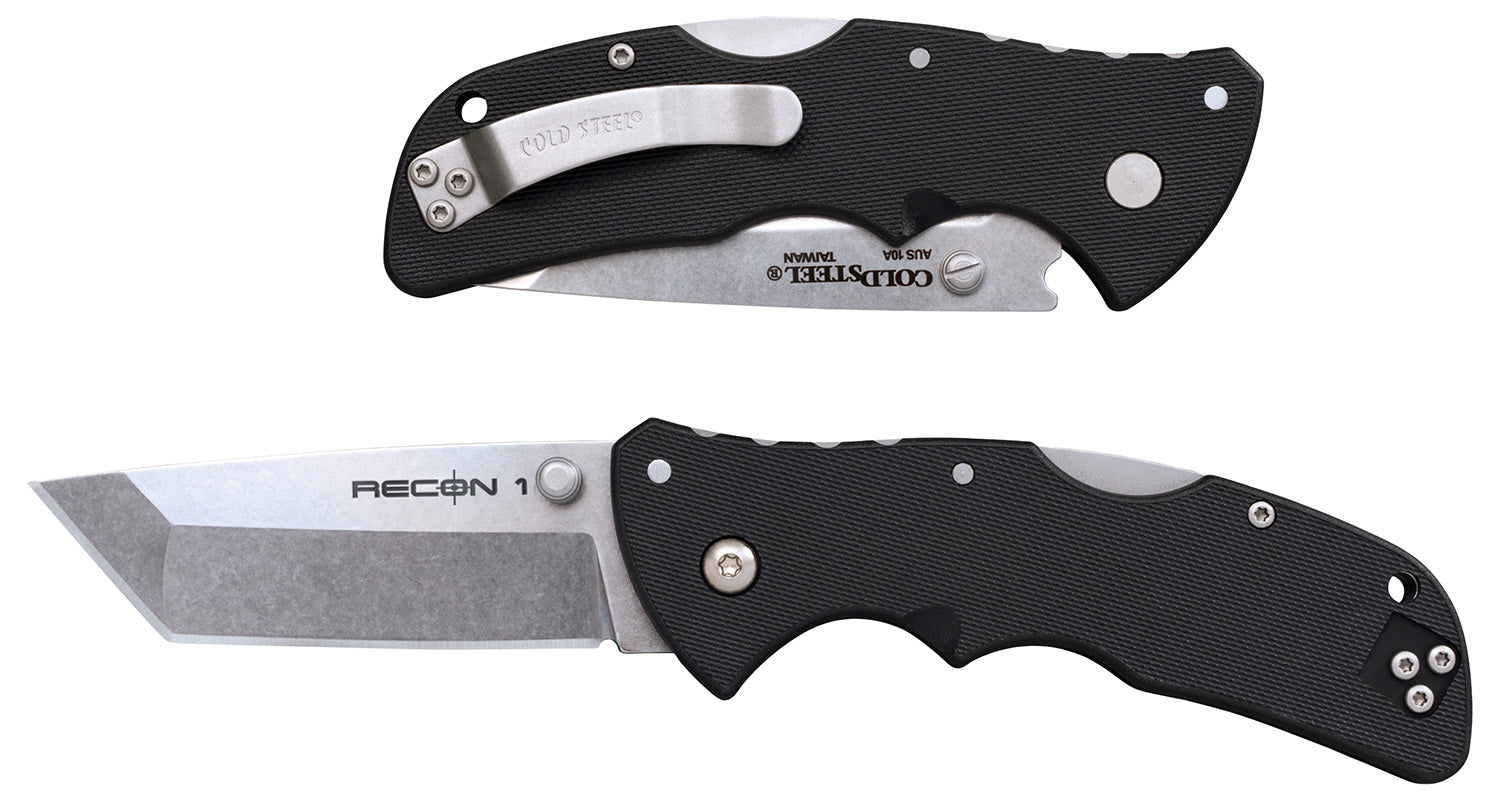 Cold Steel CS27BAT Recon 1 Mini 3" Folding Tanto Stonewashed AUS-10A Stainless Steel Blade Black Textured GRN Handle