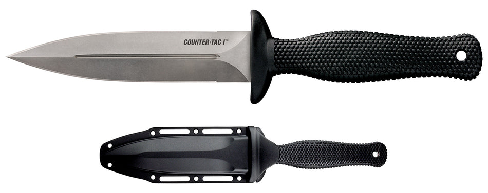 Cold Steel CS10BCTL Counter TAC I 5" Fixed Spear Point Stone Washed AUS-8A SS Blade Black Kray-Ex Handle with Belt Clip and Sheath