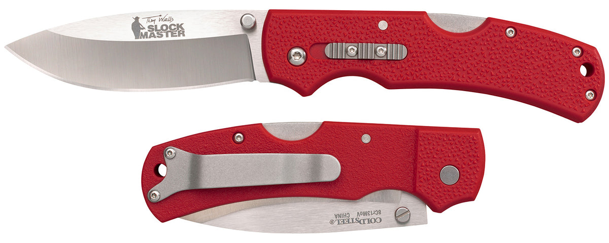 Cold Steel CS23JK Double Safe Slock Master 3.5" Folding Drop Point Plain 8Cr13MoV Stainless Steel Blade Red Textured GFN Handle with Pocket Clip