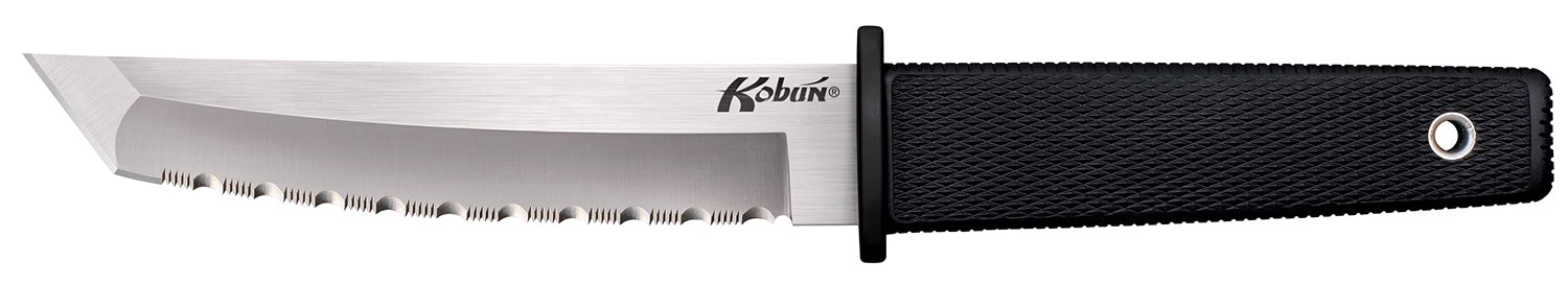 Cold Steel CS17TS Kobun 5.5" Fixed Tanto Serrated AUS-8A Stainless Steel Blade Black Checkered Kray-Ex Handle with Sheath