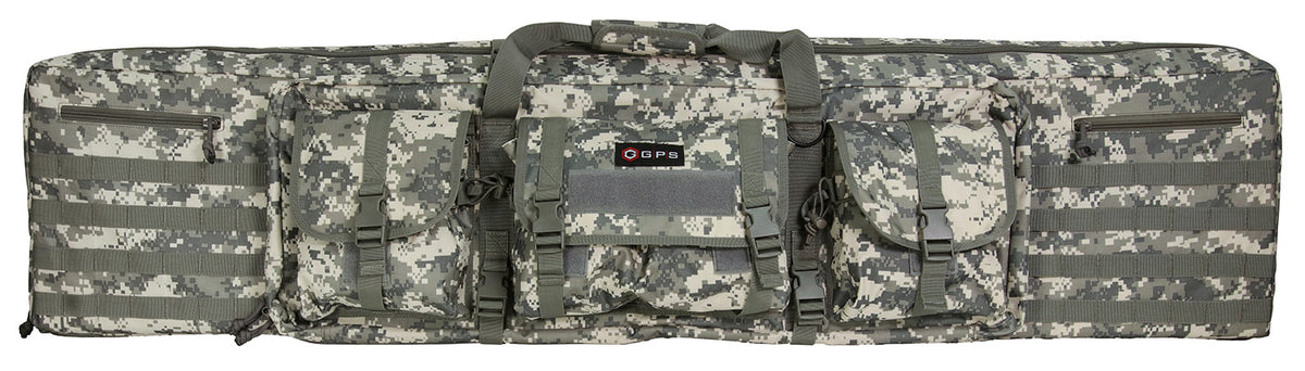 GPS Bags DRC55ACU Double Rifle Case A-TACS AU 600D Polyester with 2 Padded Pistol Sleeves and MOLLE Webbing