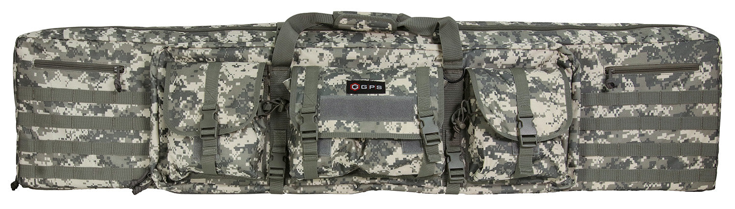 GPS Bags DRC55ACU Double Rifle Case A-TACS AU 600D Polyester with 2 Padded Pistol Sleeves and MOLLE Webbing