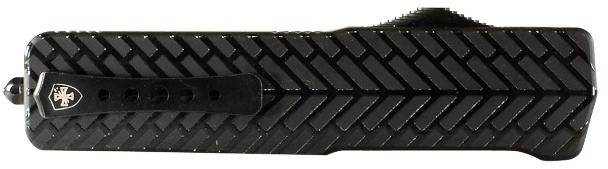 Templar Knife LAHBG52 Premium LW Large OTF Tanto 3.55" Part Serrated Black Oxide D2 Steel Blade, 5.25" Black Herringbone Aluminum Handle