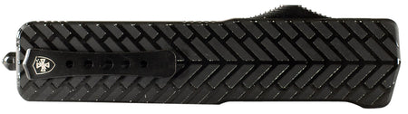 Templar Knife LAHBG52 Premium LW Large OTF Tanto 3.55" Part Serrated Black Oxide D2 Steel Blade, 5.25" Black Herringbone Aluminum Handle