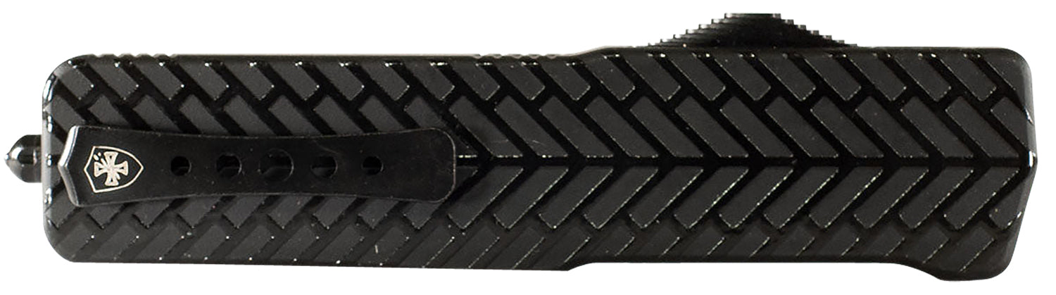Templar Knife SAHBG32 Premium LW Small OTF Drop Point 3" Black Oxide Stonewashed D2 Steel Blade, 4.50" Black Herringbone Aluminum Handle