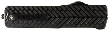 Templar Knife SAHBG32 Premium LW Small OTF Drop Point 3" Black Oxide Stonewashed D2 Steel Blade, 4.50" Black Herringbone Aluminum Handle