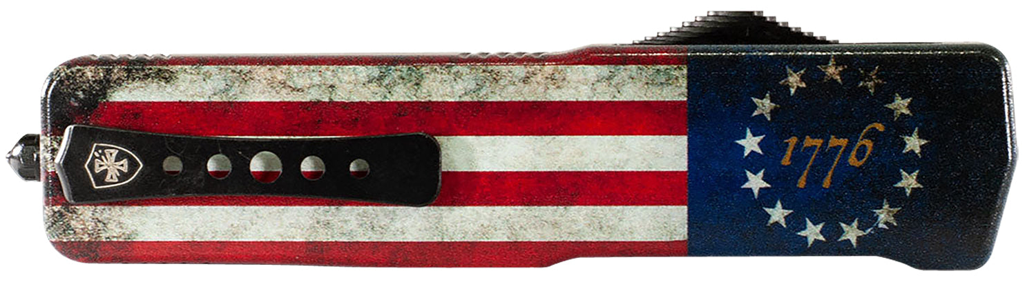 Templar Knife LZBRF321 Premium Weighted Betsy Ross Flag Large 3.55" OTF Drop Point Black Oxide D2 Steel Blade, 5.25" Flag Aluminum Handle