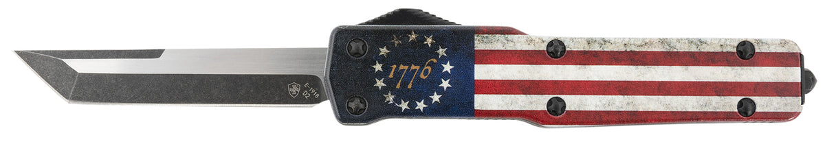 Templar Knife MZBRF221 Premium Weighted Betsy Ross Flag Slim 3.16" OTF Tanto Black Oxide D2 Steel Blade, 4.93" Betsy Ross Flag Aluminum Handle