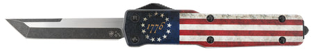 Templar Knife MZBRF221 Premium Weighted Betsy Ross Flag Slim 3.16" OTF Tanto Black Oxide D2 Steel Blade, 4.93" Betsy Ross Flag Aluminum Handle