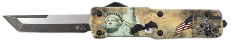 Templar Knife SZLIB221 Premium Weighted Liberty Small 3" OTF Tanto Black Oxide D2 Steel Blade, 4.50" Gold Statue of Liberty Aluminum Handle