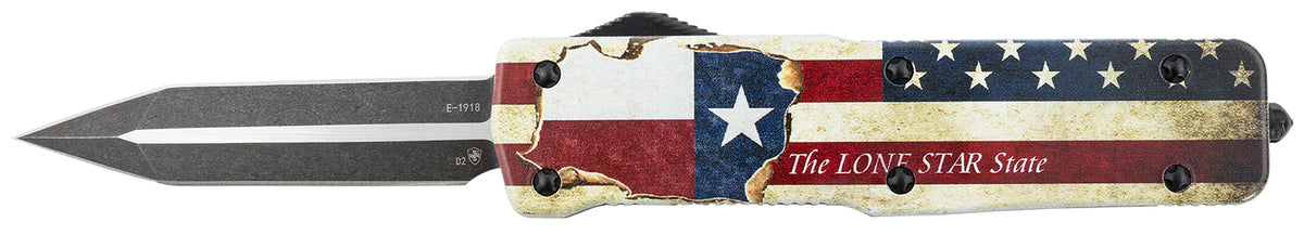 Templar Knife LZTX121 Premium Weighted Texan Large 3.55" OTF Dagger Black Oxide D2 Steel Blade, 5.25" Lone Star State Aluminum Handle
