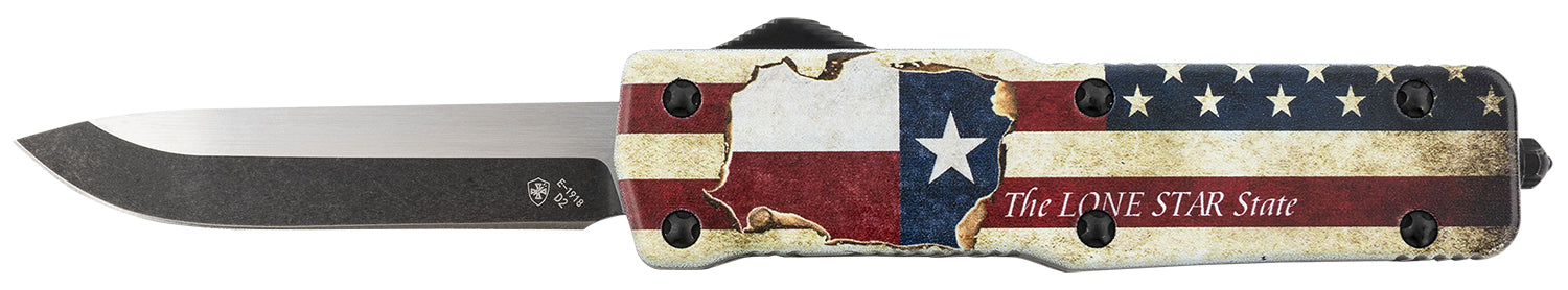 Templar Knife SZTX321 Premium Weighted Texan Small 3" OTF Drop Point Black Oxide D2 Steel Blade, 4.50" Lone Star State Aluminum Handle